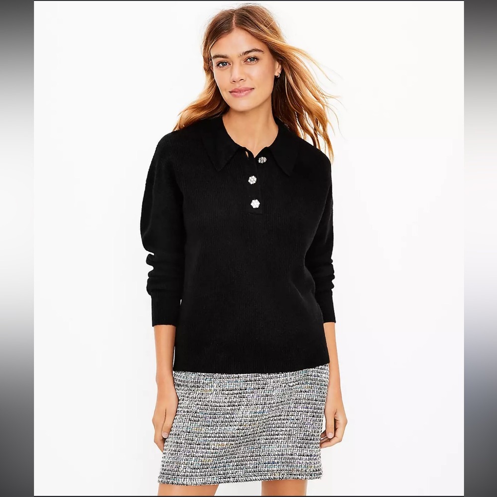 Loft - Jeweled Button Polo Sweater